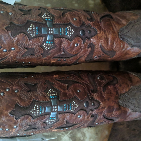 CORRAL C1104 Distressed brown/python cowgirl boots blingy cross snip toe sz6 NWT - Picture 13 of 15